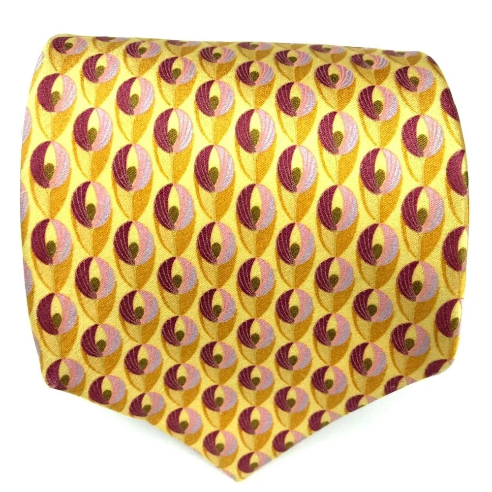 Ermenegildo Zegna 100% Silk Italian Yellow Red Pink Necktie Made in Italy 3.5x58